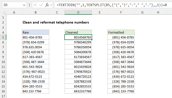 Clean and reformat telephone numbers