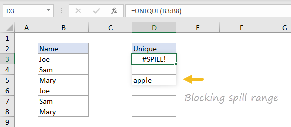 Excel #SPILL error example