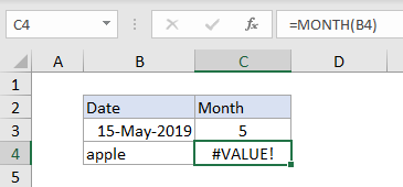 Excel #VALUE! error example with MONTH function