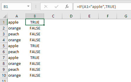 IF example - if A1 equals "apple"