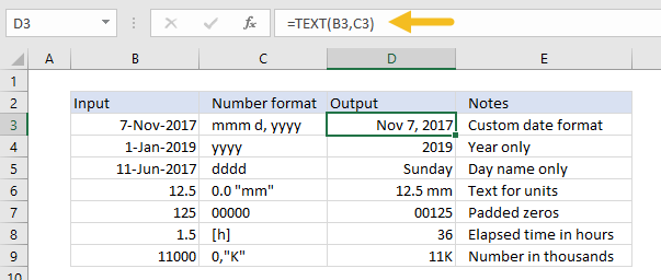 Applying number formats with the TEXT function
