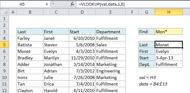 VLOOKUP with wildcards - using an asterisk directly