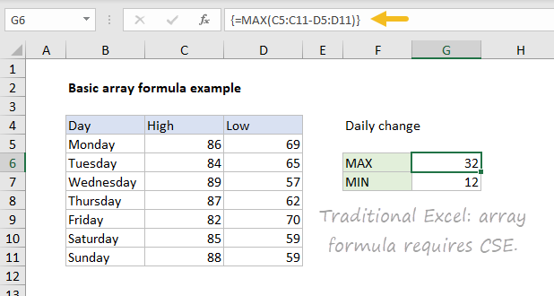 Basic array formula in dynamic Excel