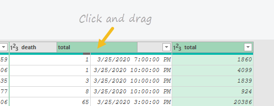 Click and drag columns to reorder