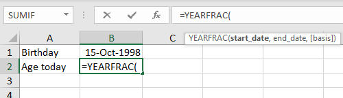 YEARFRAC will calculate years with a start date and end date