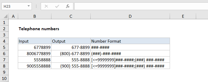 Custom number format for telephone numbers