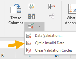 Circle invalid values with data validation - menu