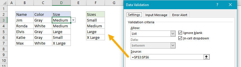 Data validation dropdown menu values with worksheet reference