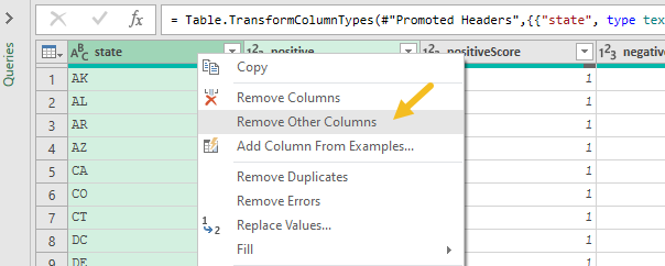 Right-click, select Remove Other Columns