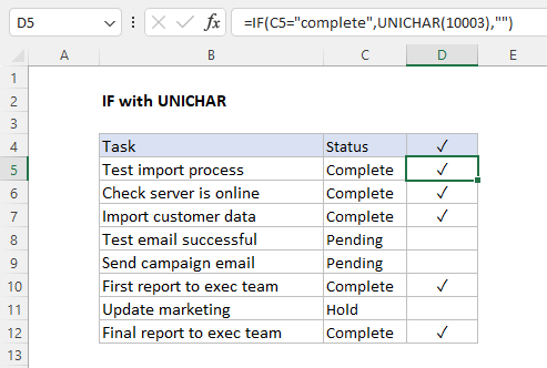 If function with unichar function to display checkmark