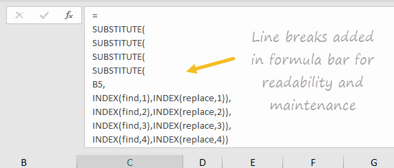 Line breaks added in formula bar for readability and maintenance