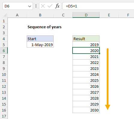 Formula for series of years only in older versions of Excel
