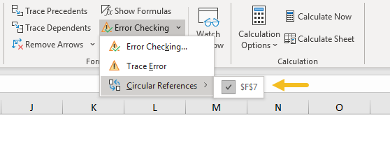 Show circular references in error checking menu