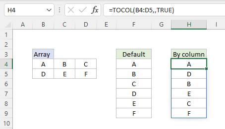TOCOL example - scan values by column