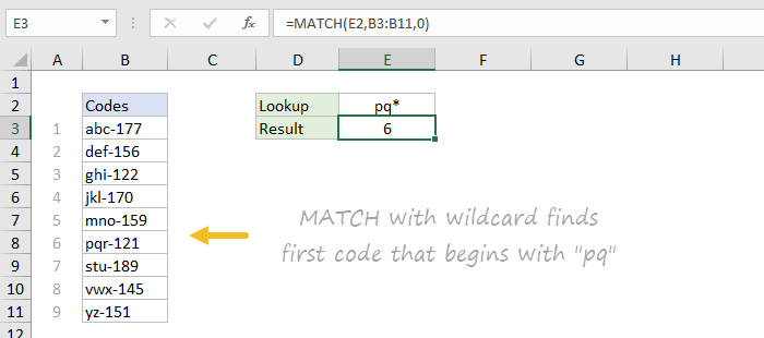 Basic wildcard match with MATCH function