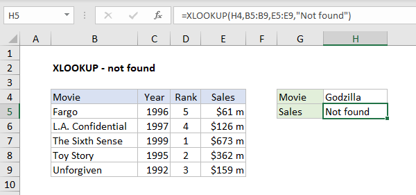 XLOOKUP - not found example