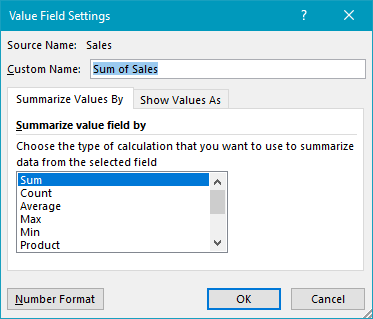 Pivot table year over year comparison sales field settings