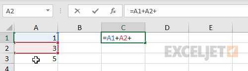 Entering a formula with point and click references