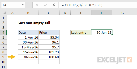 Using LOOKUP to find the last non-blank cell