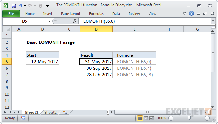 EOMONTH function basic usage example