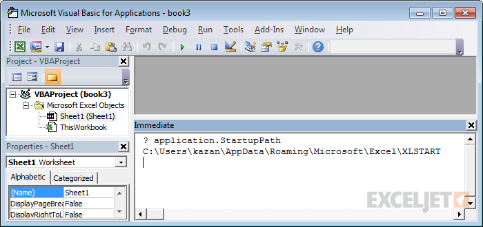 Use the VBA immediate window to confirm startup path