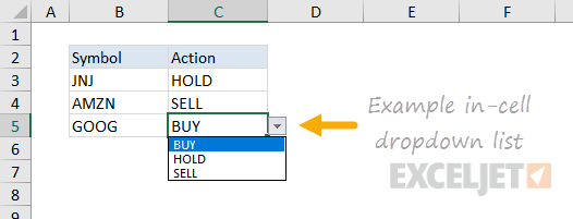 Data validation dropdown menu hardcoded values in use