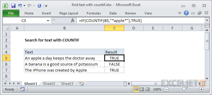 Finding text with COUNTIF plus IF
