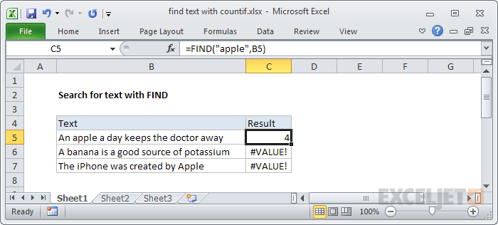 Finding text with the FIND function