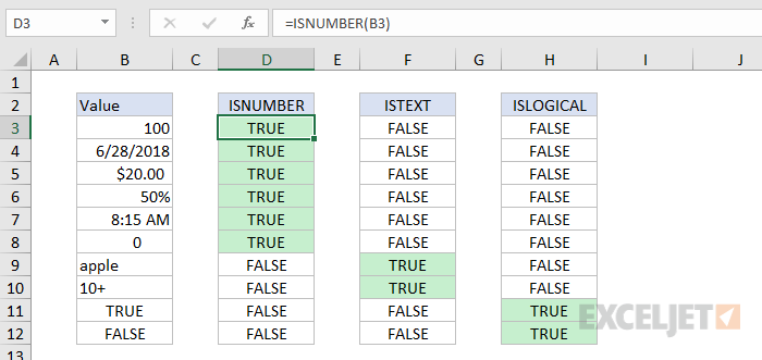 Formula criteria - using functions to test data types