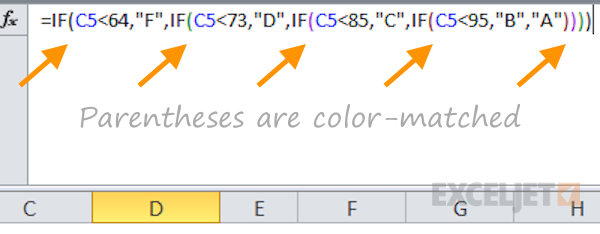 Formula parentheses are color-matched but hard to see