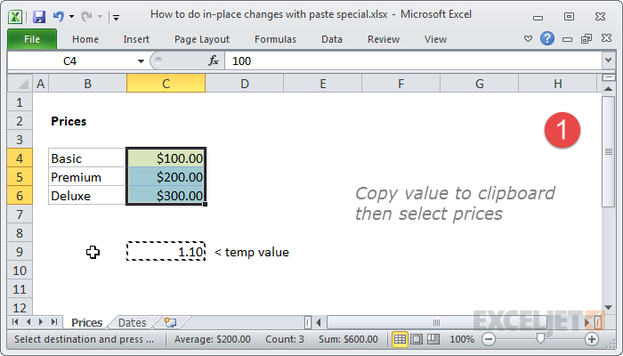 Copy temp value and select prices