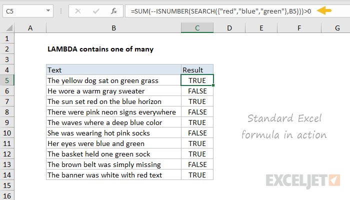 The standard Excel formula in action