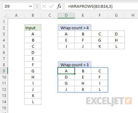 WRAPROWS function - wrap count behavior