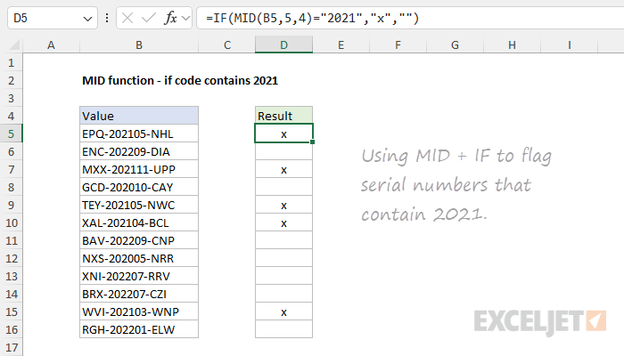 MID function example - flag data that contains specific info