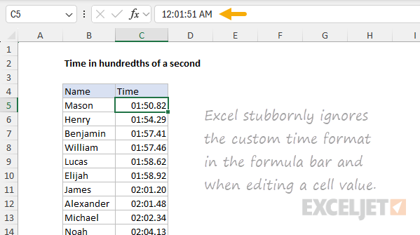 Excel ignores custom time format when editing