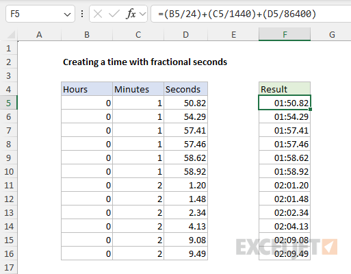 A formula to create time with fractional seconds