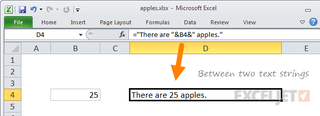 Concatenation to embed number between two text strings