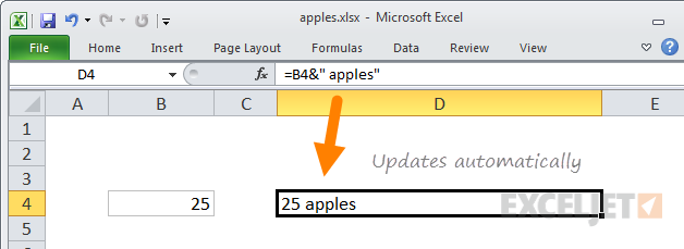 Concatenation formula updates automatically
