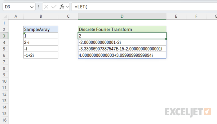 Discrete Fourier transform sample data and actual result.