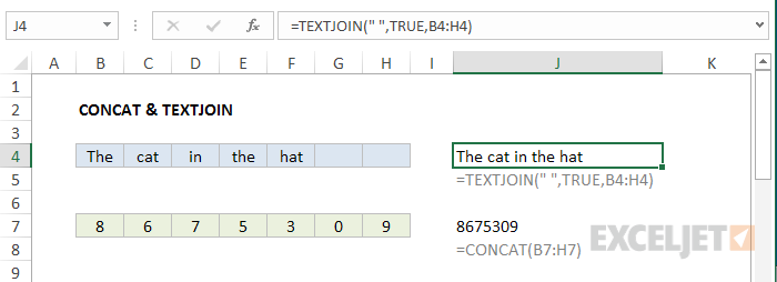 Concatenation with CONCAT and TEXTJOIN