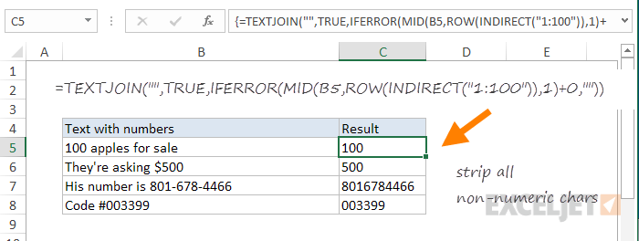 Stripping non-numeric characters with the TEXTJOIN function