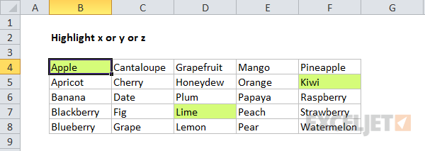 Conditional formatting with the OR function