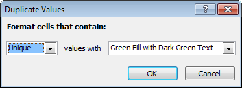 Built-in conditional formatting rule for flagging unique values