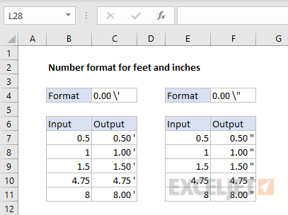 Number formats for feet and inches