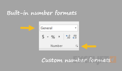 Number format menu on Home tab of Ribbon