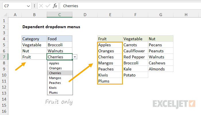 How to make dependent dropdown lists in Excel