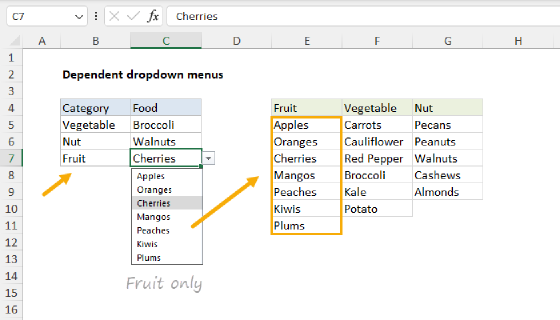 How to make dependent dropdown lists in Excel