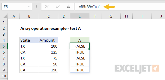 Array operation example test a