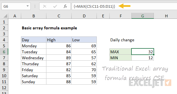 Basic array formula in dynamic Excel