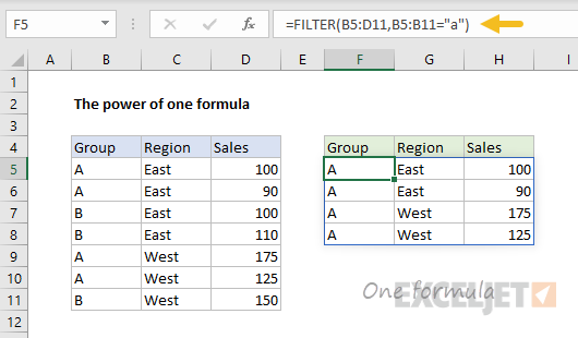 Dynamic array one formula only example